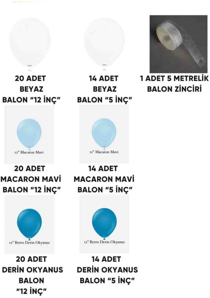 Beyaz* Macaron Mavi* Derin Okyanus 100 Adet Balon Seti fiyatları