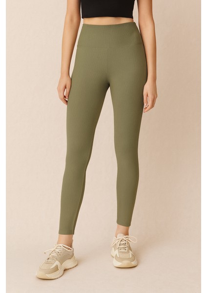 Kadın Fitilli Miflonlu Tayt | Yüksek Bel – Mint Yeşili