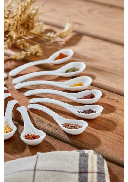 6'lı Porselen Beyaz Reçel,bal ve Baharat Kaşığı