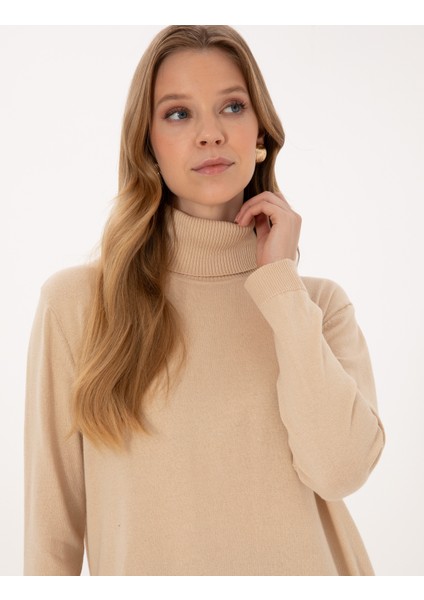 Kadın Bej Comfort Fit Tam Balıkçı Yaka Basic Kazak 50316385-VR011 fiyatları