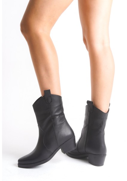 Siyah Deri Kadın Bot Western Kovboy Kaymaz Taban Kalın Topuklu Gloria fırsatları