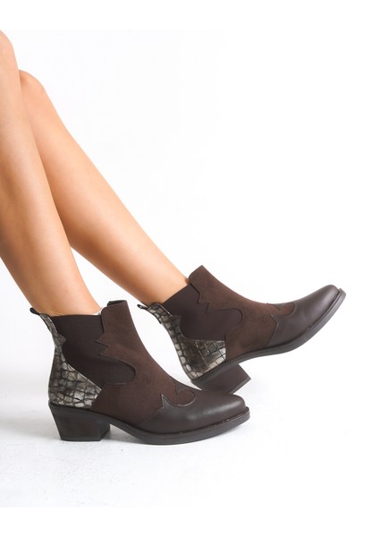 Kadın Bot Western Kovboy Kahverengi Lastikli Nakış Detaylı Agatha fırsatları