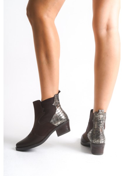 Kadın Bot Western Kovboy Kahverengi Lastikli Nakış Detaylı Agatha