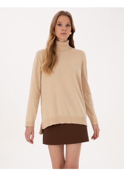 Kadın Bej Comfort Fit Tam Balıkçı Yaka Basic Kazak 50316385-VR011 modelleri