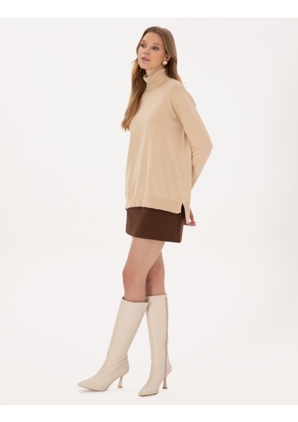 Kadın Bej Comfort Fit Tam Balıkçı Yaka Basic Kazak 50316385-VR011 fırsatları