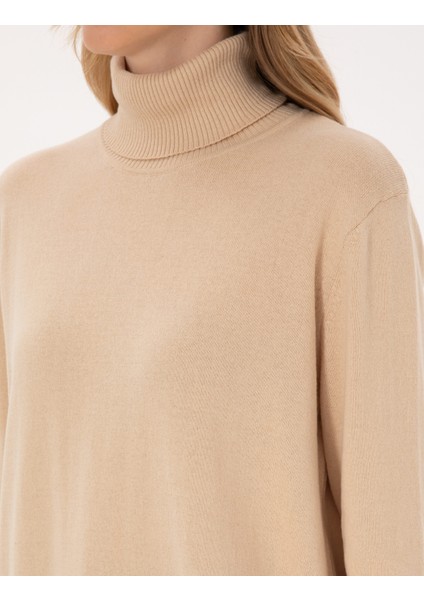 Kadın Bej Comfort Fit Tam Balıkçı Yaka Basic Kazak 50316385-VR011