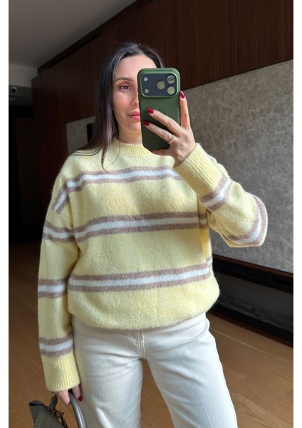 Çift Çizgili Tasarım Triko- Sarı