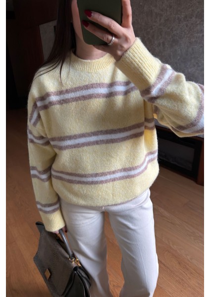 Çift Çizgili Tasarım Triko- Sarı fiyatları