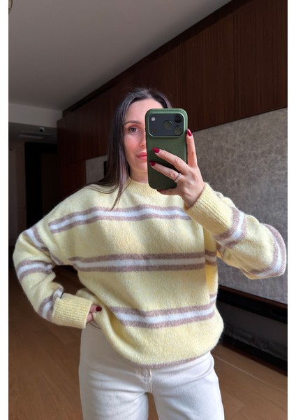 Çift Çizgili Tasarım Triko- Sarı modelleri