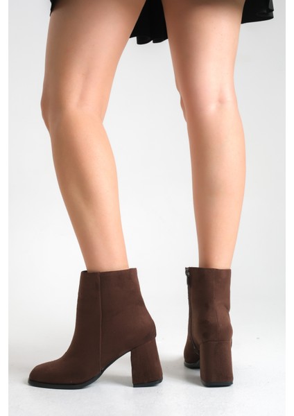 Kahverengi Süet Kadın Bot Kaymaz Taban Fermuarlı Kalın Topuk Diana fiyatları