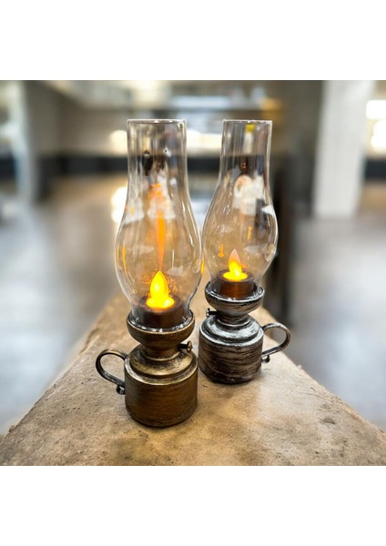 Led’li 18 cm Plastik Pilli Gaz Lambası – Metalik Renklerde Dekoratif Aydınlatma