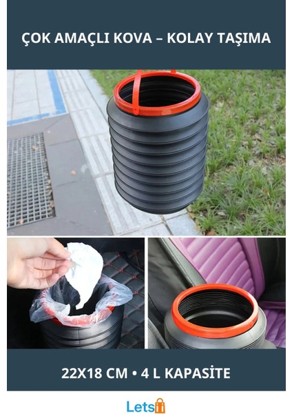 Çok Amaçlı Katlanabilir Pratik Araç Içi Kova 4 Litre