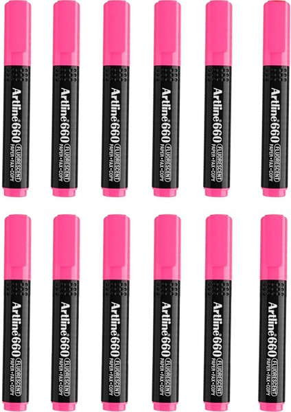 Fosforlu Kalem Kesik Uç Neon Renkler Pembe 12 Adet