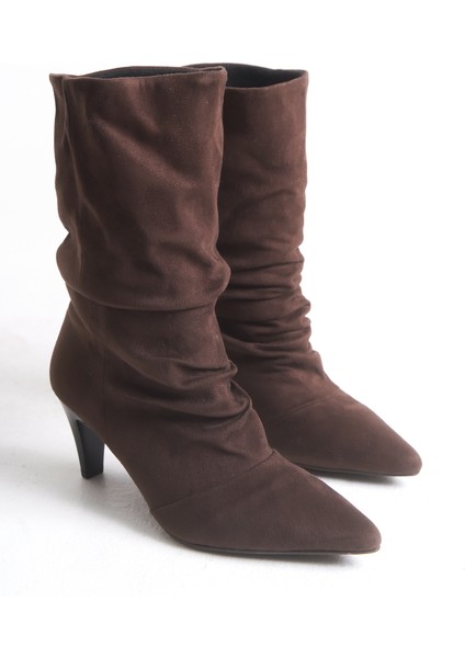 Kadın Bot Mini Topuklu Süet Kahverengi Dökümlü Rahat Kaymaz Taban Zeta fiyatları