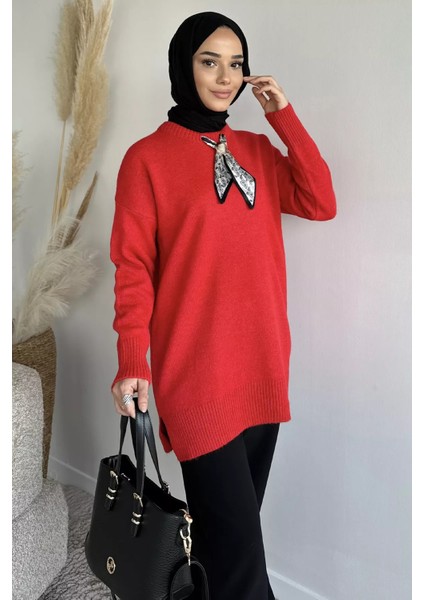 Bisiklet Yaka Fularlı Tesettür Triko Tunik P-00019203 fiyatları