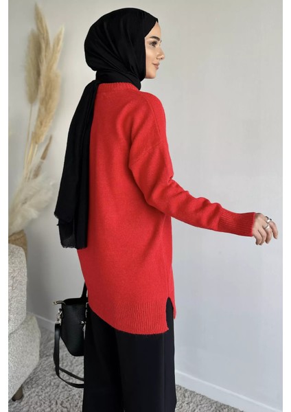 Bisiklet Yaka Fularlı Tesettür Triko Tunik P-00019203 modelleri