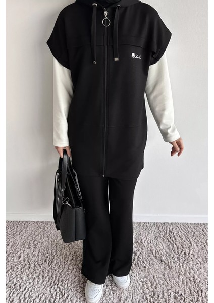 Fermuarlı Kapüşonlu Yelek Tunik Pantolon Tesettür Üçlü Takım P-00019187 modelleri