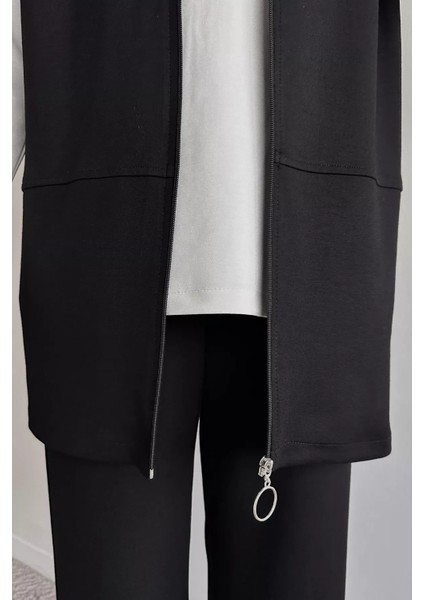 Fermuarlı Kapüşonlu Yelek Tunik Pantolon Tesettür Üçlü Takım P-00019187 indirimleri