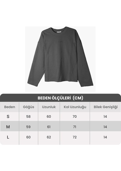 Kadın Gunmetal Always Smiling Nakışlı %100 Pamuk Oversize Sweatshirt - Bisiklet Yaka İki İplik Basic Spor Üst