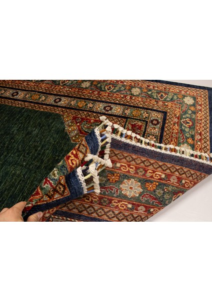 El Dokuma Afgan Halı Yeşil Renk 3 Metre Kare