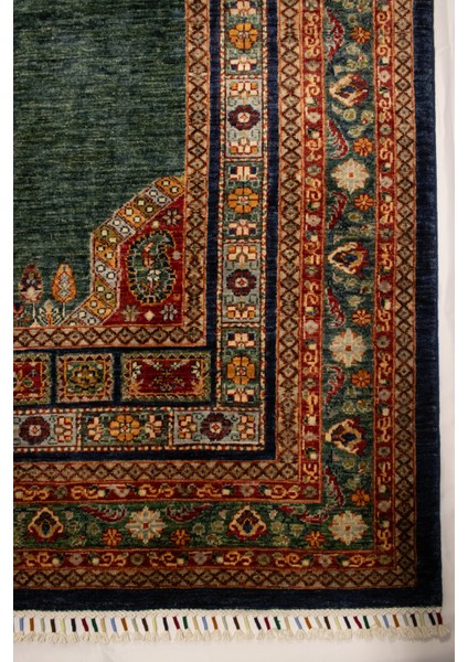 El Dokuma Afgan Halı Yeşil Renk 3 Metre Kare