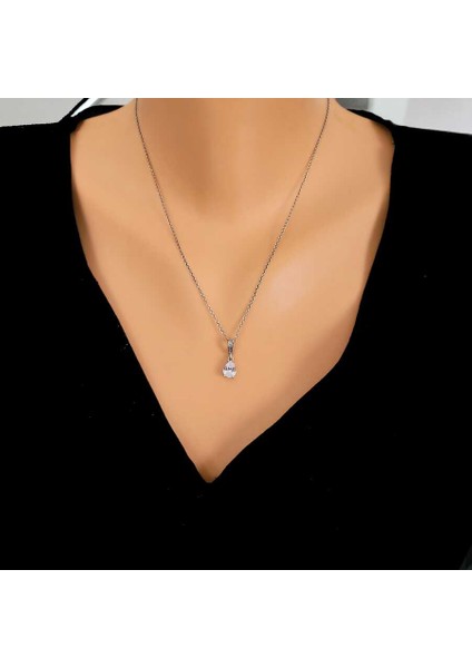 925 Ayar Gümüş Damla Zirkon Taşlı Kolye