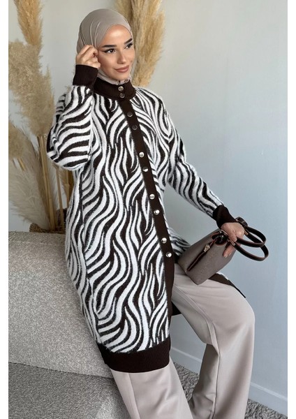 Desenli Angora Tesettür Triko Hırka P-00019199