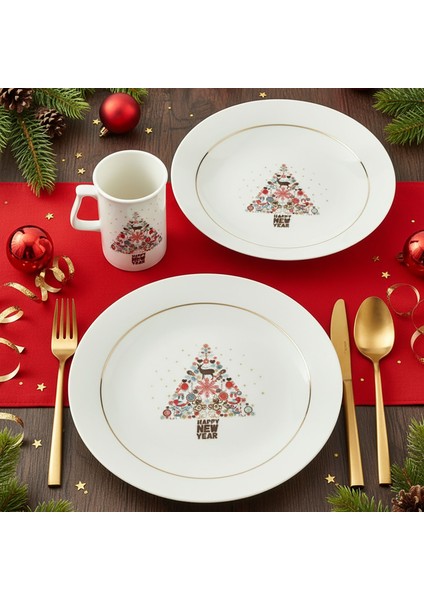Yeni Yıl Camelia 3 Parça Tek Kişilik Bone Yemek Takımı - 6268
