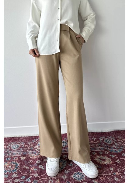 Kadın Bel Lastikli Cırtlı Tesettür Palazzo Pantolon P-00019084