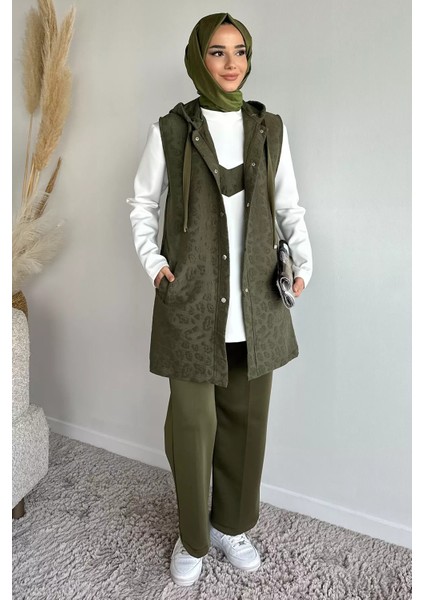 Kapüşonlu Yelek Tunik Pantolon Tesettür Üç Lü Takım P-00019144 fiyatları