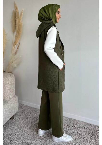 Kapüşonlu Yelek Tunik Pantolon Tesettür Üç Lü Takım P-00019144 modelleri