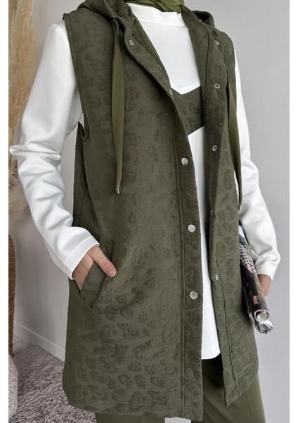 Kapüşonlu Yelek Tunik Pantolon Tesettür Üç Lü Takım P-00019144 fırsatları