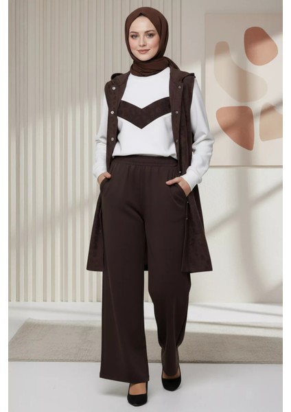 Kapüşonlu Yelek Tunik Pantolon Tesettür Üç Lü Takım P-00019144