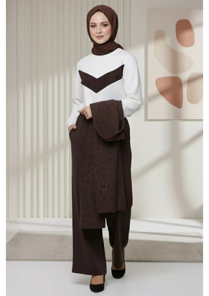 Kapüşonlu Yelek Tunik Pantolon Tesettür Üç Lü Takım P-00019144 modelleri