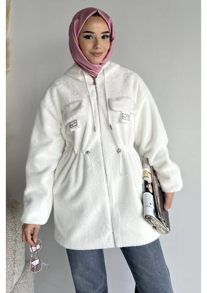 Gülseli Kadın Kapüşonlu Tesettür Peluş Mont P-00019080