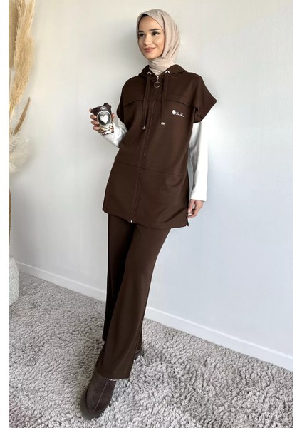 Fermuarlı Kapüşonlu Yelek Tunik Pantolon Tesettür Üçlü Takım P-00019187 fiyatları