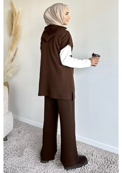 Fermuarlı Kapüşonlu Yelek Tunik Pantolon Tesettür Üçlü Takım P-00019187 modelleri
