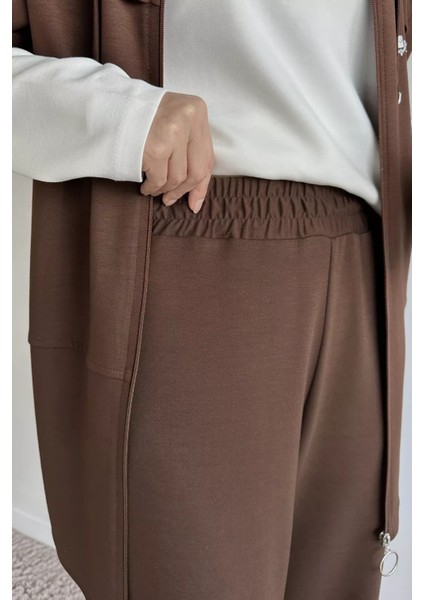 Fermuarlı Kapüşonlu Yelek Tunik Pantolon Tesettür Üçlü Takım P-00019187 indirimleri