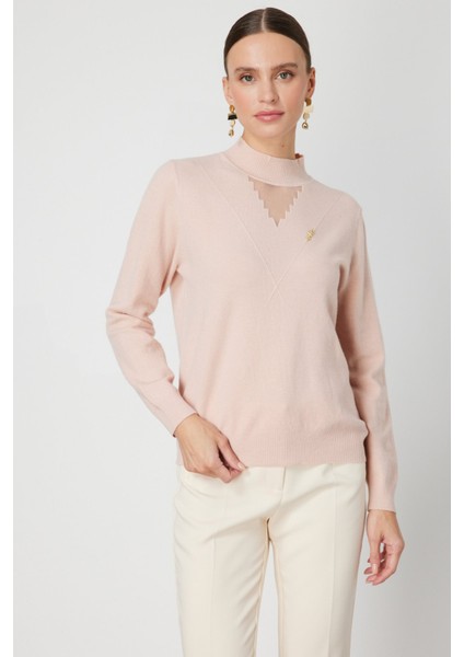 Yakası Tül Detaylı Pamuklu Triko Kazak 60342-26K