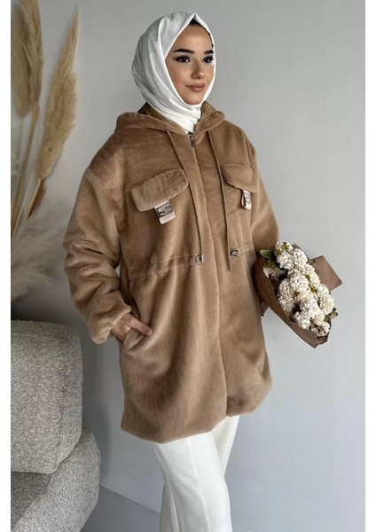 Gülseli Kadın Kapüşonlu Tesettür Peluş Mont P-00019080 fiyatları
