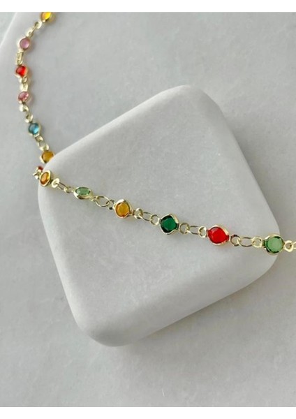 Renkli Zirkon Taşlı Y Kolye - 14 Ayar Altın Kaplama fiyatları