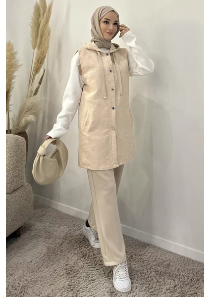Kapüşonlu Yelek Tunik Pantolon Tesettür Üç Lü Takım P-00019144 fiyatları
