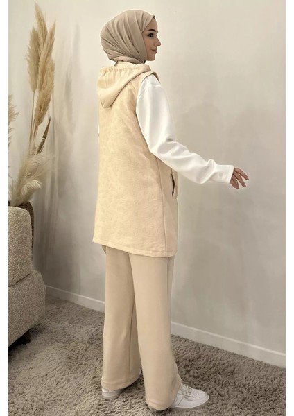 Kapüşonlu Yelek Tunik Pantolon Tesettür Üç Lü Takım P-00019144 fırsatları