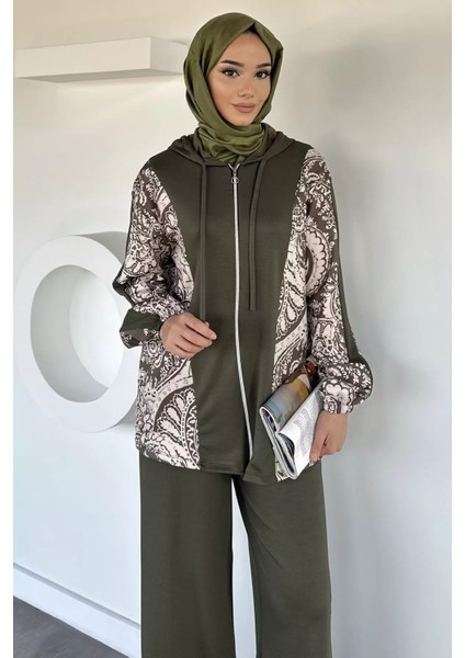 Dijital Baskılı Kapüşonlu Tunik Bel Lastikli Pantolon Tesettür Ikili Takım P-00019239 fiyatları