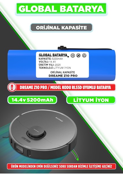 Dreame Z10 Pro Akıllı Robot Süpürge Bataryası 14.4V 5200MAH Pil