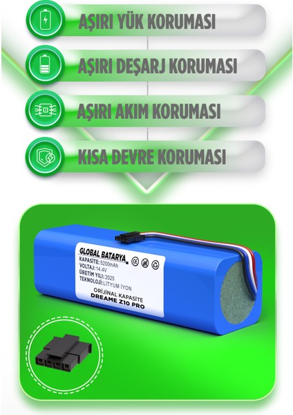 Dreame Z10 Pro Akıllı Robot Süpürge Bataryası 14.4V 5200MAH Pil fiyatları