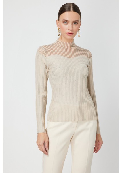 Yakası Transparan Taşlı Triko Kazak 60340-26K fırsatları