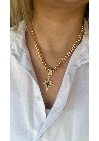 Taşlı Siyah Detaylı Kuzey Yıldızlı Kolye modelleri