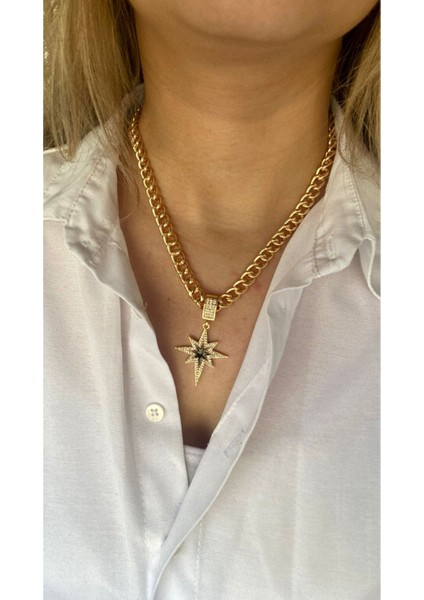 Taşlı Siyah Detaylı Kuzey Yıldızlı Kolye fırsatları