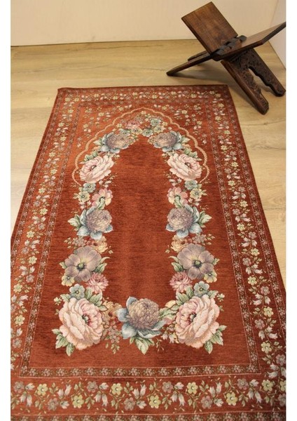 Kınay Kiremit Jakarlı Dokuma Goblen Dekoratif Astarsız Saçaksız Şönilli Seccade 70*115